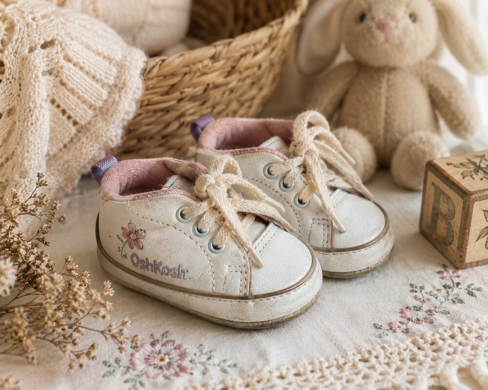 Vintage 90s OshKosh Baby Butterfly Leather Crib Shoes Size 0 Newborn
